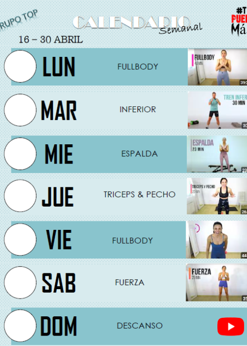 Calendario TOP 2 ABRIL 2025 - Rosa Fitness Trainer