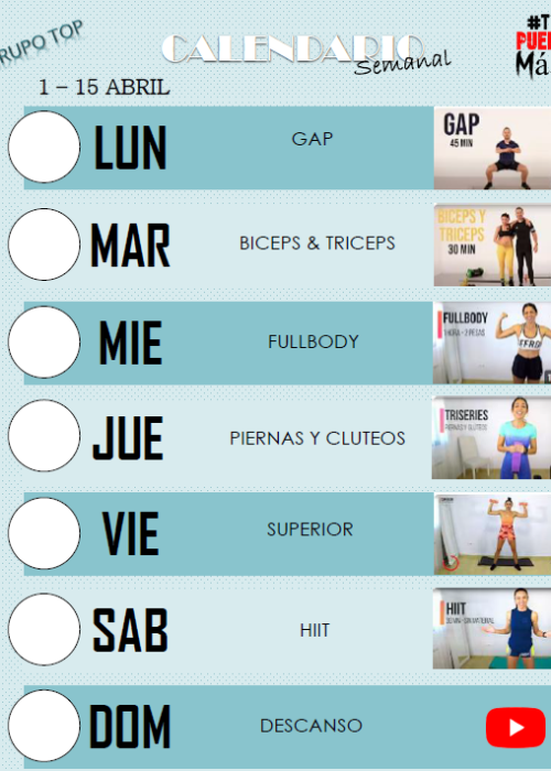 Calendario TOP ABRIL 2025 - Rosa Fitness Trainer